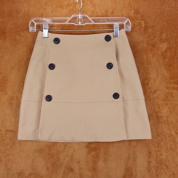 HANSEN & GRETEL Skirt Womens Size 0 Tan Wrap Double Button A-Line Mini - Picture 1 of 8